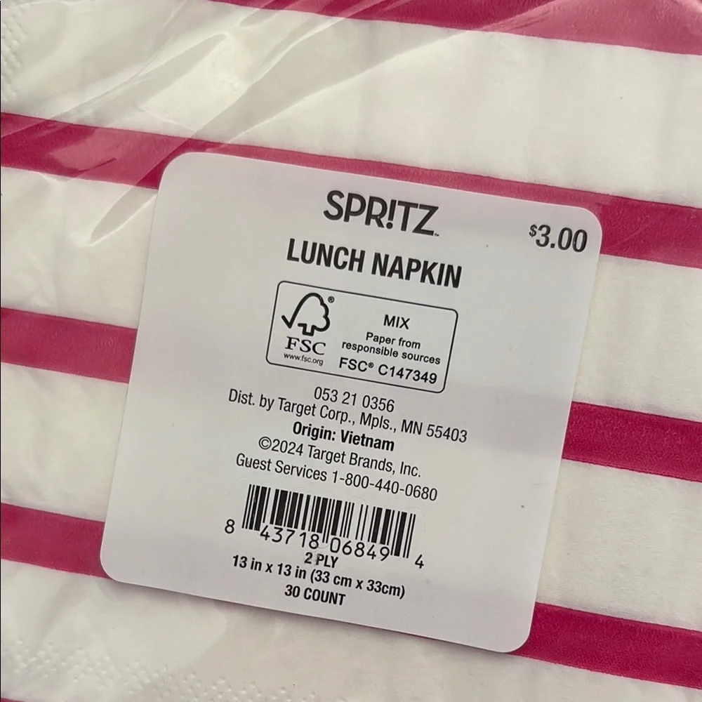 Spritz Pink and White Disposable Tableware Napkins